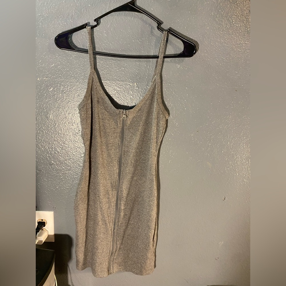 Grey spaghetti strapped zip up dress